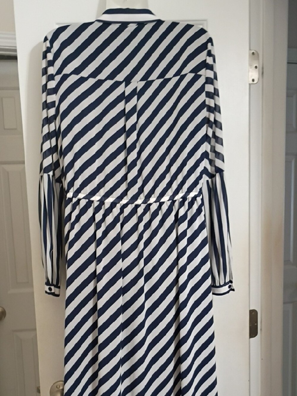 MICHAEL Michael Kors Navy and White Striped Long Sleeve Shirt Dress - Picture 6 of 13